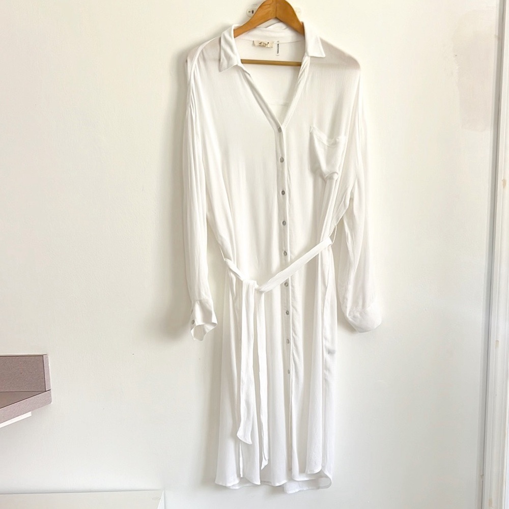 Elan Long Sleeve Shirtdress Coverup Belted White NWOT - Picture 6 of 14